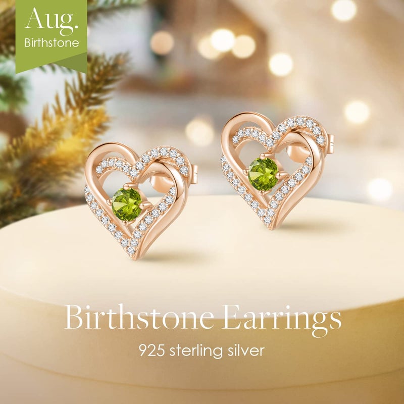 CDE Forever Love Heart Stud Earrings for Women, 925 Sterling Silver Birthstone Heart Stud Earrings Christmas Day Mother's Day Gift Anniversary Birthday Jewelry Gifts for Women Wife Her - Image 4